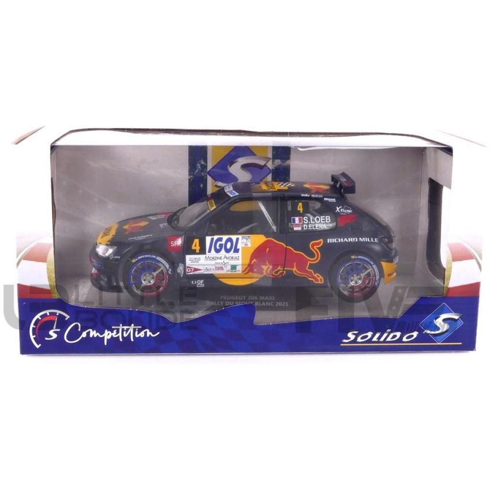 Modellino in miniatura Peugeot 306 1/18 Solido Maxi No.4 Red Bull Rally du Mont Blanc 2021
