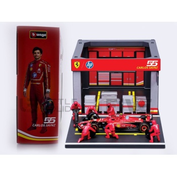 BBURAGO 1/43 - FERRARI SF-24 Pit Pass Diorama Playset - 2024 (C. Sainz)