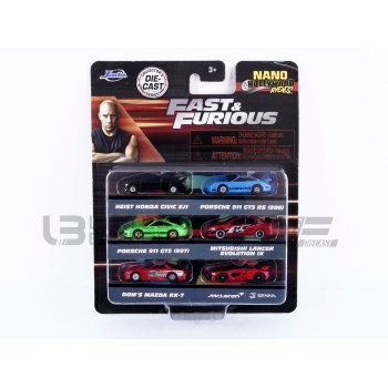 JADA TOYS 1/87 - PORSCHE 6 Cars Set Fast and Furious - Nano Hollywood Rides